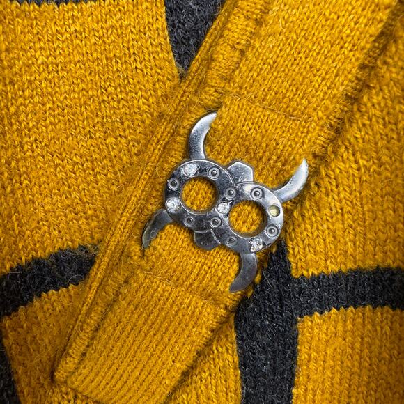 Vintage Poulrok Womens Large Sweater Jacket Knit Full Zip Yellow Black Rose Wool - Picture 12 of 13